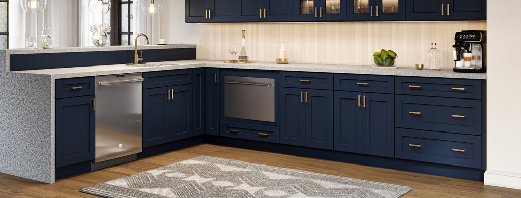 RTA Shaker Navy Pantry and Oven Cabinets